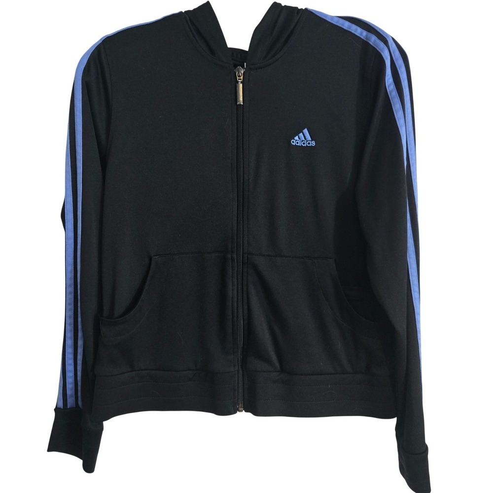 Adidas Hoodie‎ Black Blue Stripes Full Zip Jacket Women's Medium